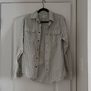 Tecovas Green and White Striped Long Sleeve Button Down Shirt